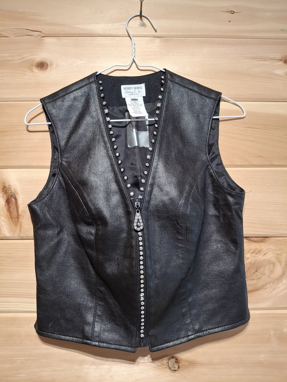 Women's Black Stud-Trim Leather Vest by Bobby Horse